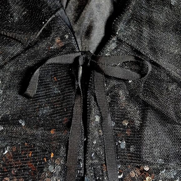 Elie Tahari Black Semi Sheer Sequin & Tulle Versatile Drape Neckline Formal Vest - Picture 8 of 14